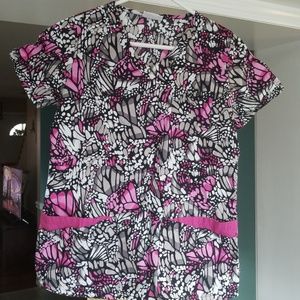 Small pink and black scrub top